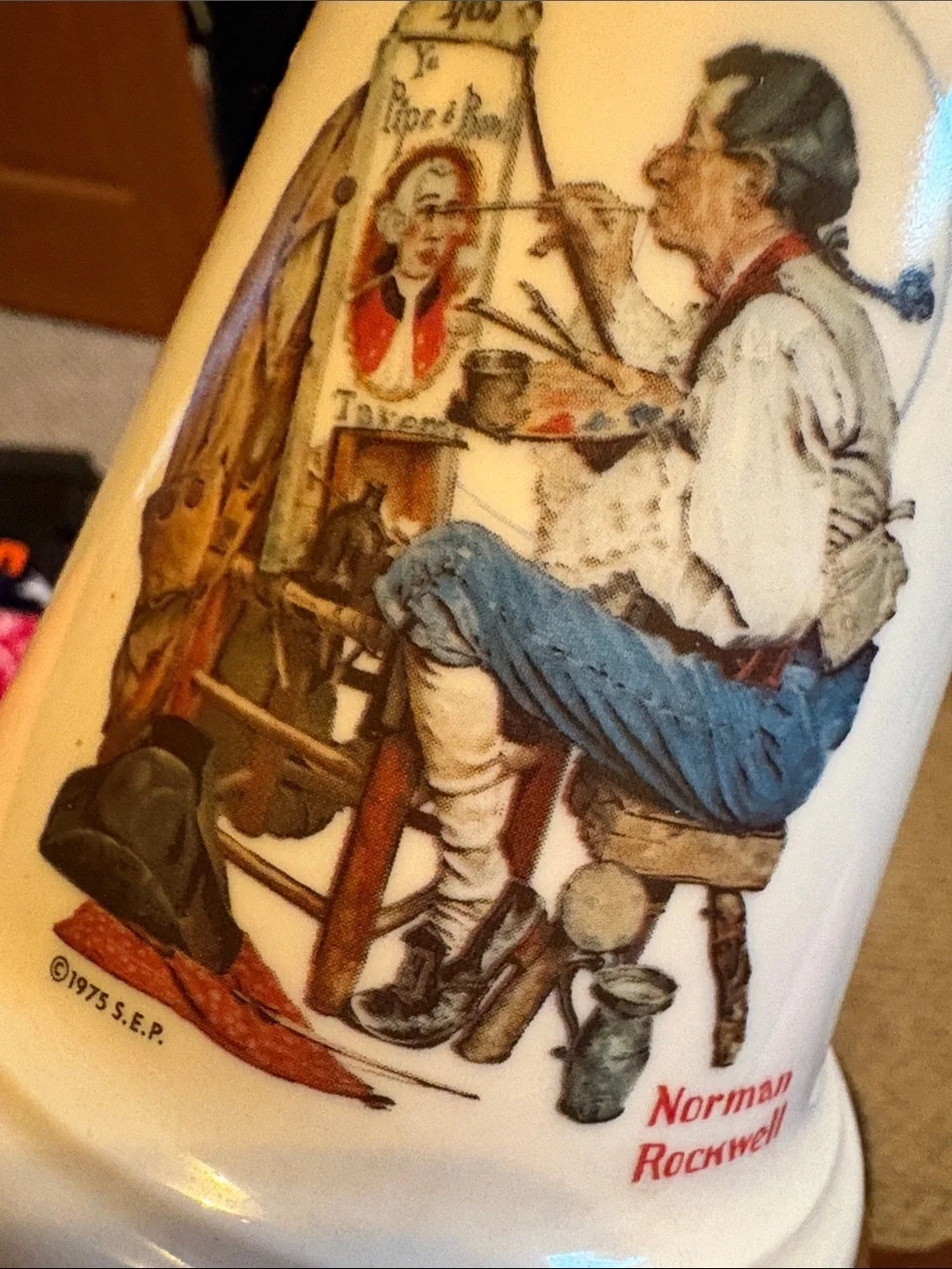 Norman Rockwell Cream and Brown Porcelain Hand Bell with Artist Illustration